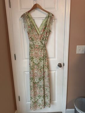 New York & Company Floral Maxi Dress in Pale Green and Pink